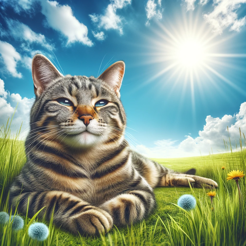 cat in field with sunlight