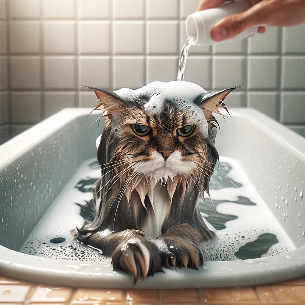 cat getting bath