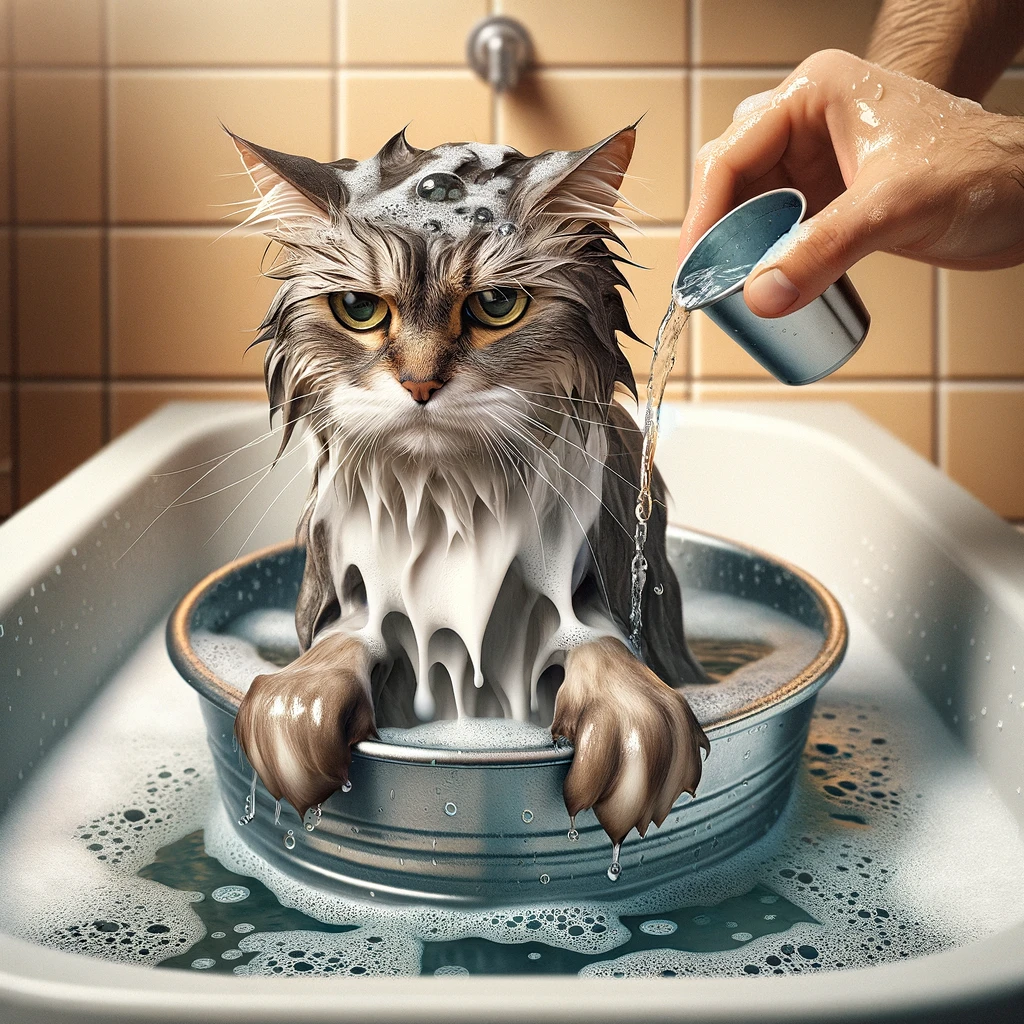 cat getting bath 