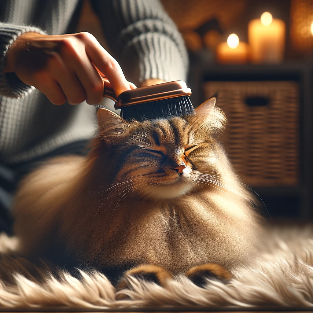 cat getting brushed happy