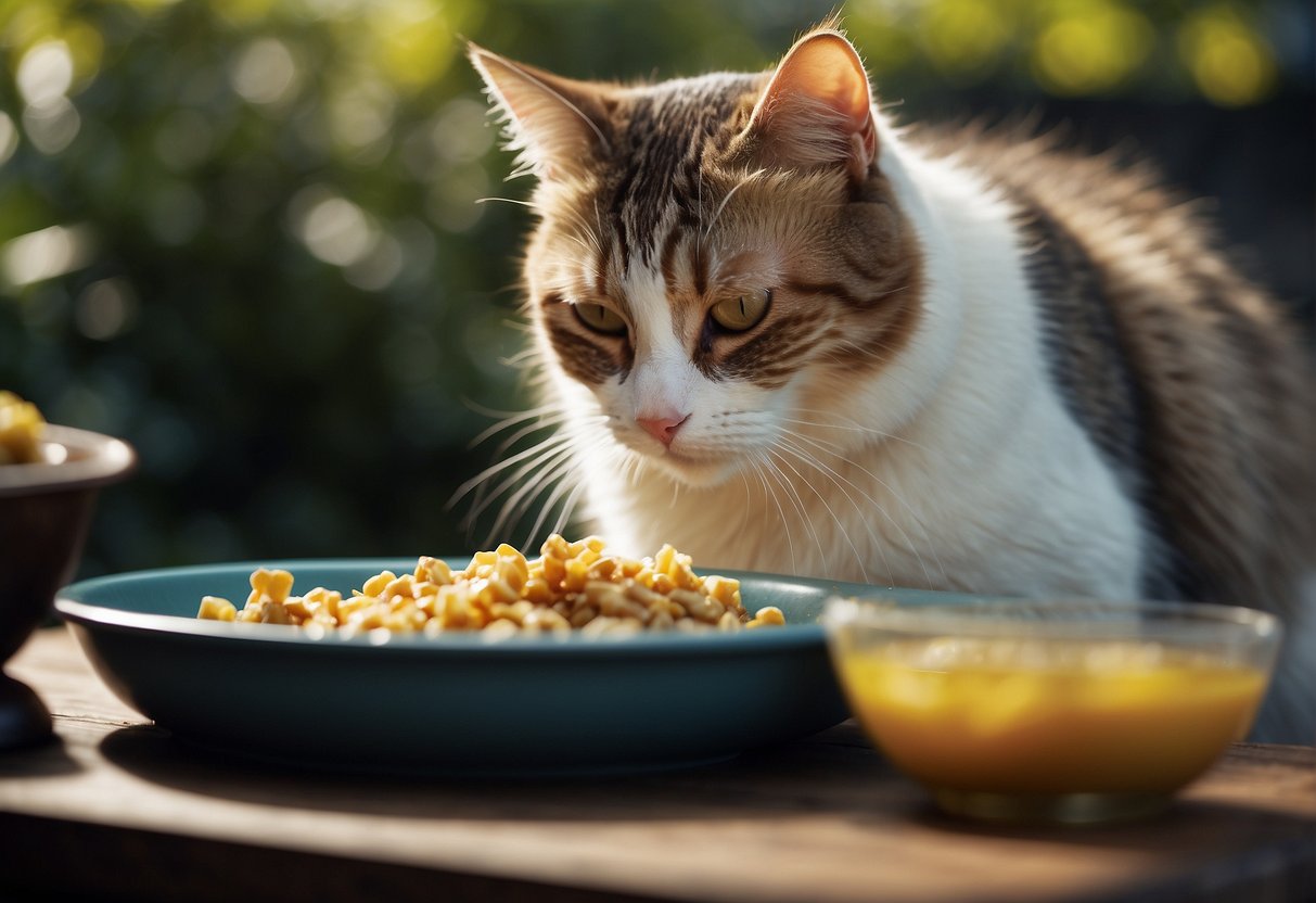A cat is vomiting after eating food