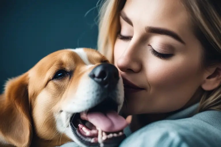 Close-up of a dog licking a person's face