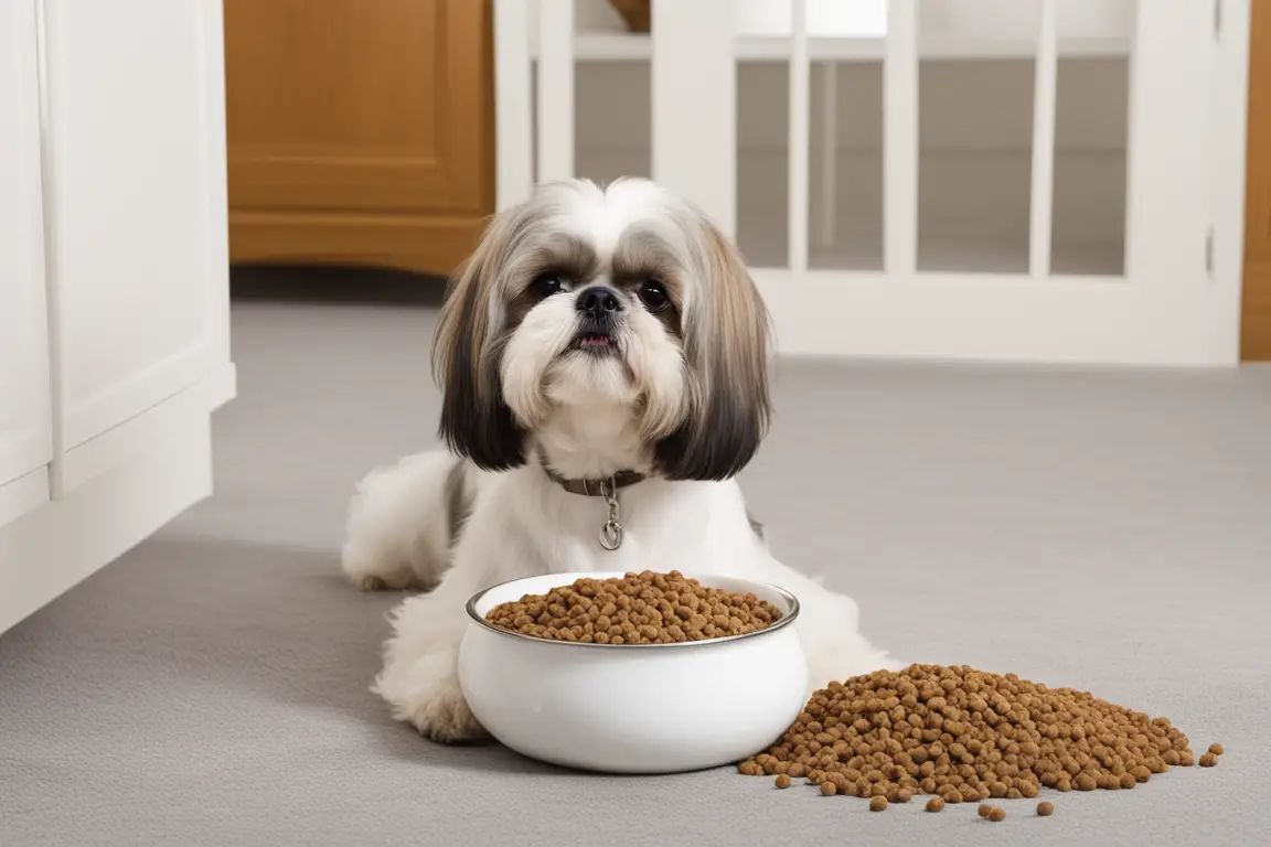 A bowl of high-quality dog food with visible chunks of meat and vegetables