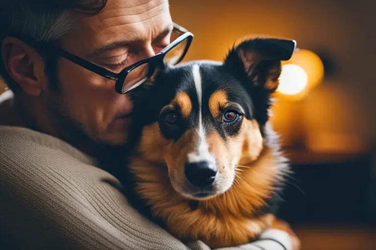 Image of a dog cuddling with its owner