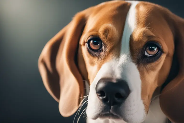 A close-up photo of a Beagle's face