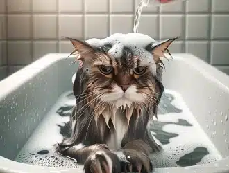 cat getting bath