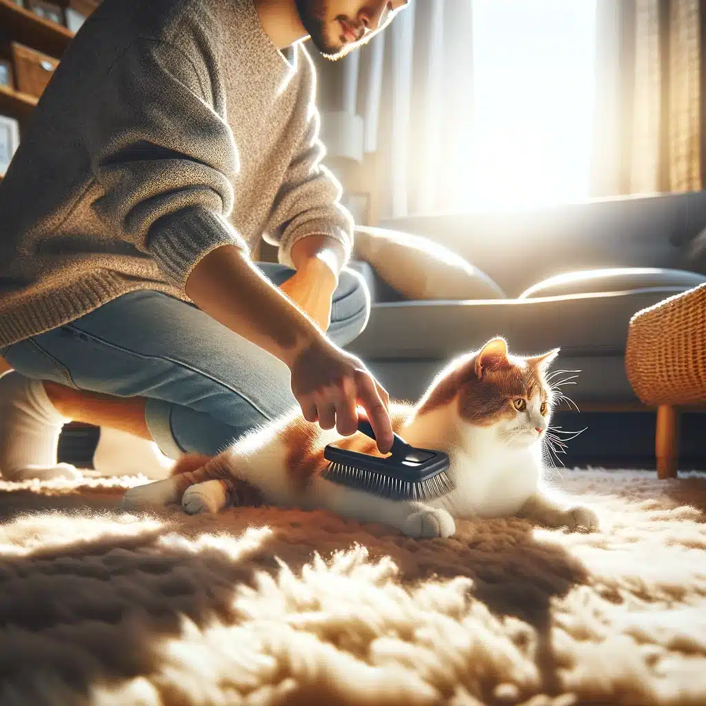 cat grooming with brush