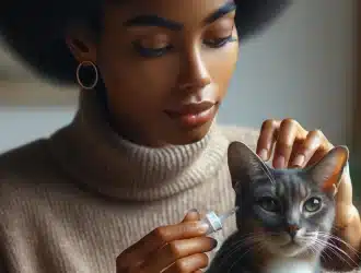 applying ear drops to cat