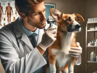 vet looking at dog ear