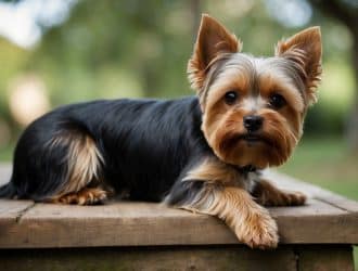 A Yorkie sits attentively, ears perked, eyes focused. It looks alert and engaged, showcasing its intelligence