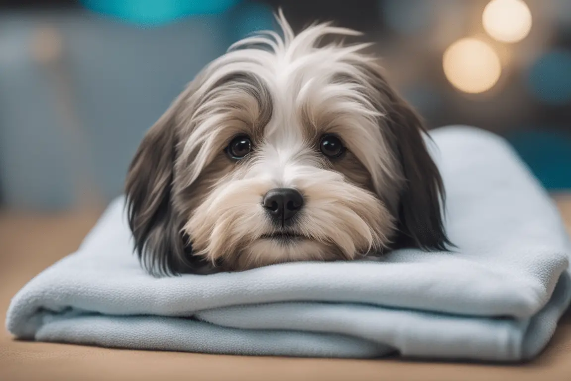 A Havanese being gently towel-dried