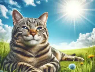 cat in field with sunlight