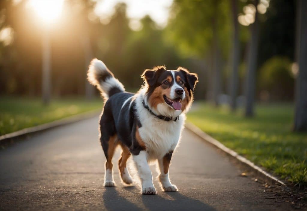 Dog walking on sidewalk