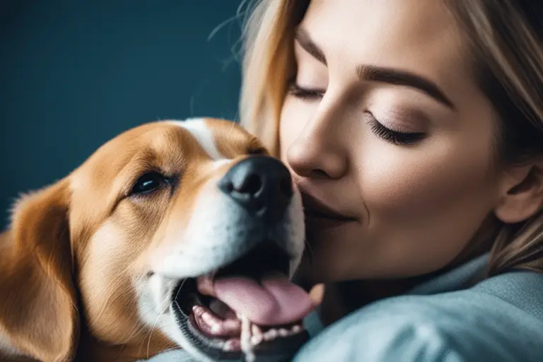 Close-up of a dog licking a person's face