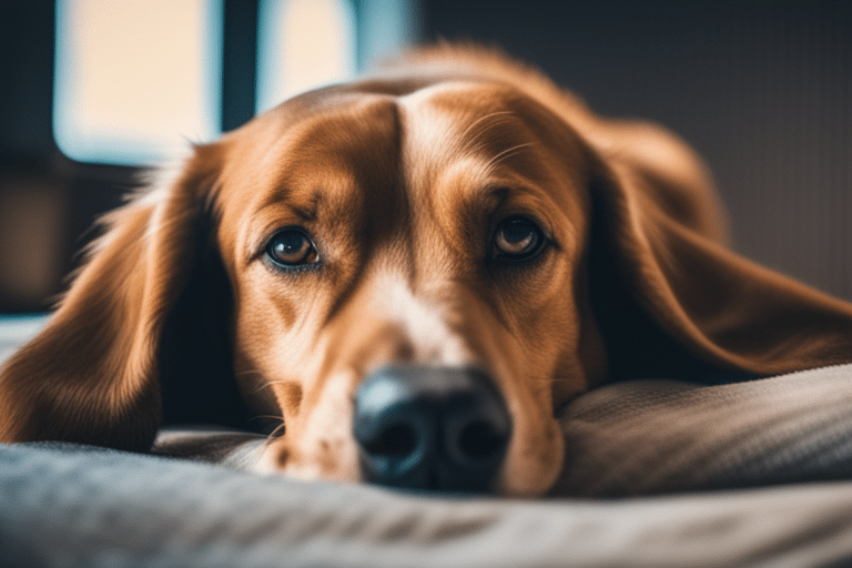 Image of a dog lying down and looking lethargic