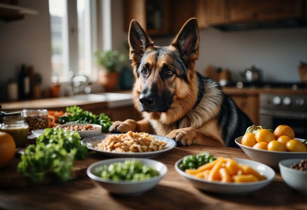 German Shepherd at table